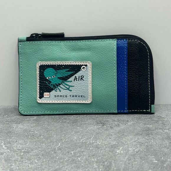 Min & Mon Space Travel Air Leather Zip Pouch Card Holder Wallet - Picture 1 of 15